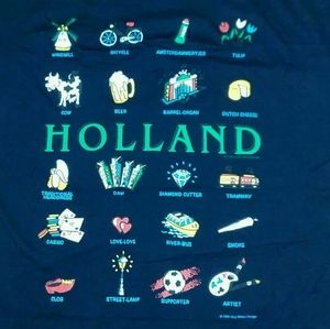 Holland souvenir t shirt L blue windmill clog cow